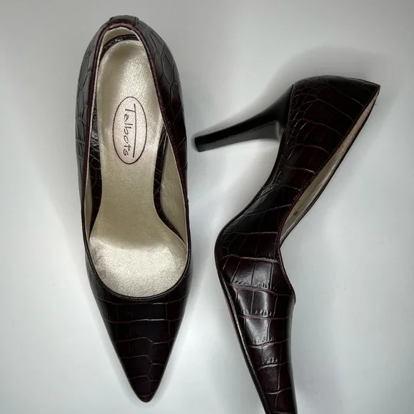 Talbots croc embossed brown stilletto heels - Picture 8 of 10